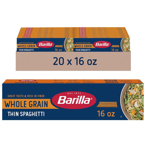 Barilla Whole Grain Thin Spaghetti Pasta, 16 oz. Box (Pack of 20)