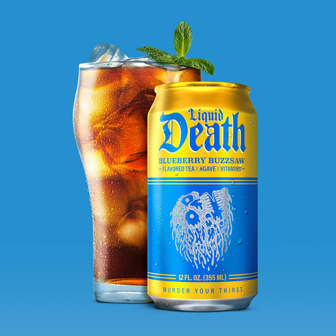 12 Oz (Pack 12) Liquid Death Iced Tea - Blueberry Buzzsaw (Blueberry-Flavored Black Tea), Less Sugar*, Boost