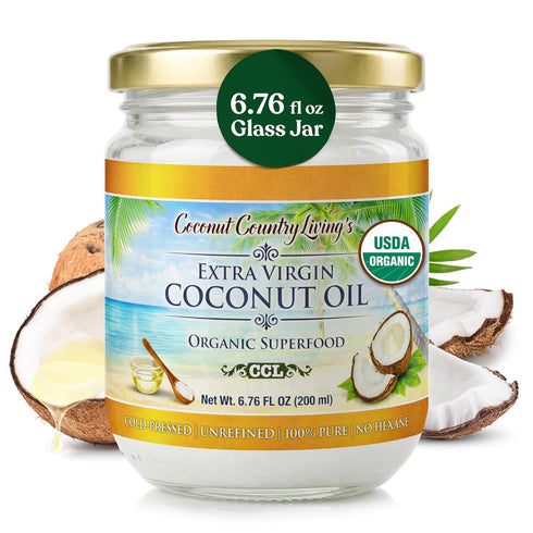 Country 6.76 oz Coconut Living's Extra Virgin Coconut Oil - Cold Pressed, Unrefined organic Superfood for Hair, Skin