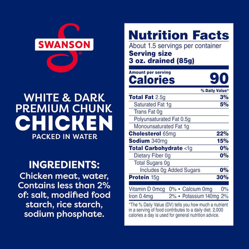 9.75 OZ 12) Swanson White and Dark Premium Chunk Canned Chicken Breast in Water, Can (Case