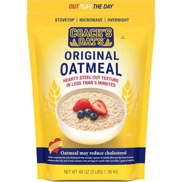 Coach's Oats Whole Grain Oatmeal 3 lbs (48 oz) | Quick-Cooking, Steel