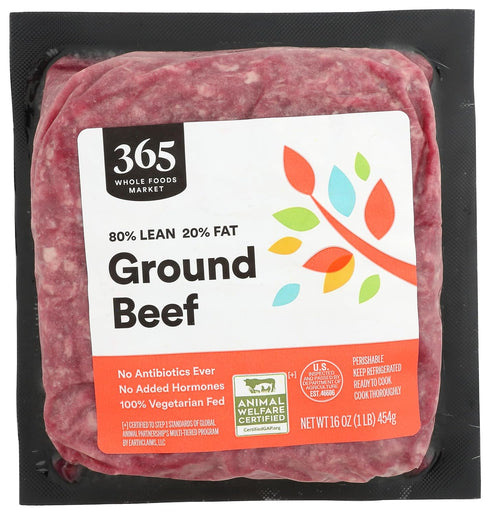 365 by Whole Foods Market Ground Beef 80% Lean/20% Fat, 16 OZ