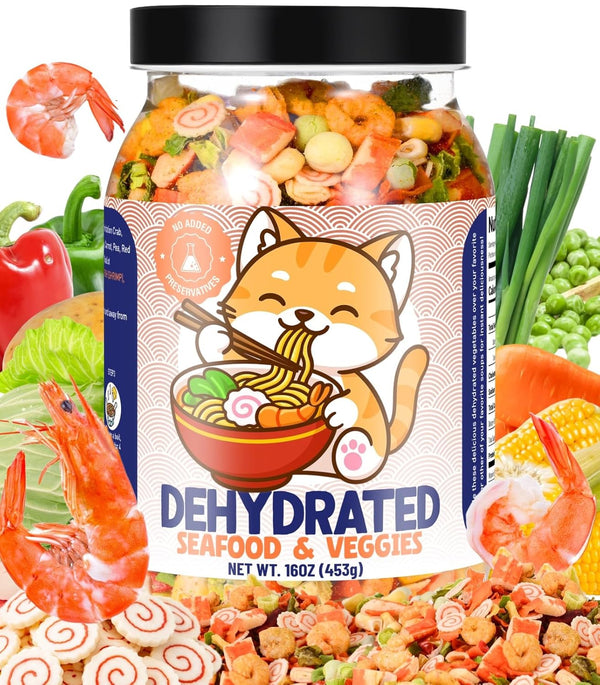 Egcina 16oz Freeze-Dried Seafood & Vegetable Mix - 100% Natural Dehydrated Ramen Toppings,