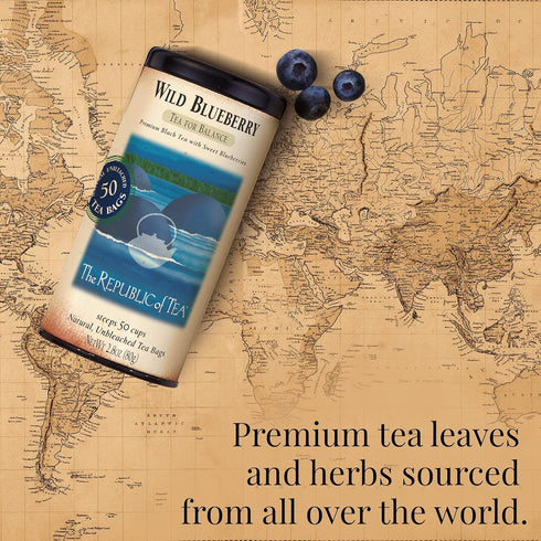 100 The Republic of Tea - Wild Blueberry Tea, Super Refill | Tea Bags, Gourmet Black Tea | Caffeinated