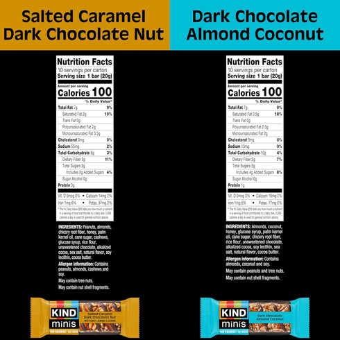 Pack, 20 Count KIND Mini Snack Bars Variety Gluten Free, Low Sugar, Low Calorie Snacks, Salted Caramel Dark Chocolate
