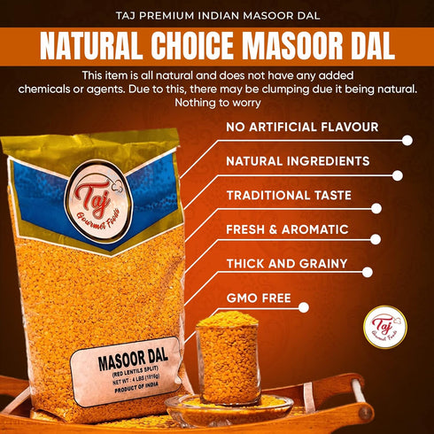 TAJ Gourmet Foods (2-Pounds) TAJ Premium Indian Masoor Dal, Red Lentils