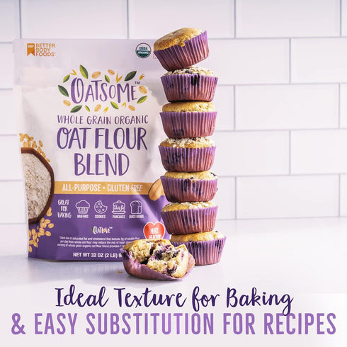 Oatsome Organic Oat Flour Blend, Whole Grain, Gluten-Free, All Purpose Flour for Baking, 2 lb