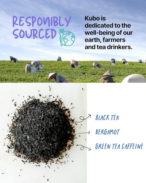 (155 20 Packaging High Caffeine Tea mg) - Kubo Tea: Organic Earl Grey Black Tea Bags for Clean Energy & Focus | Healthy