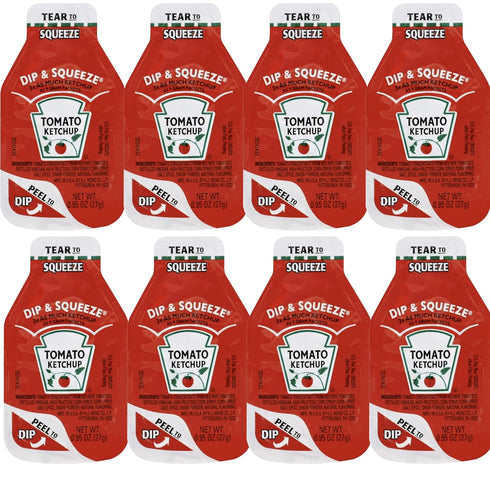 Vallary Packets 0.95 oz (Pack 20) Tomato Ketchup Dip & Squeeze Each of Peel to Dip or Tear to Squeeze Single Serve