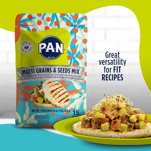 (16 oz Pack 1) P.A.N. Multi Grains & Seeds Mix White Corn Meal - Harina Pan Venezolana Pre-cooked Gluten Free Flour