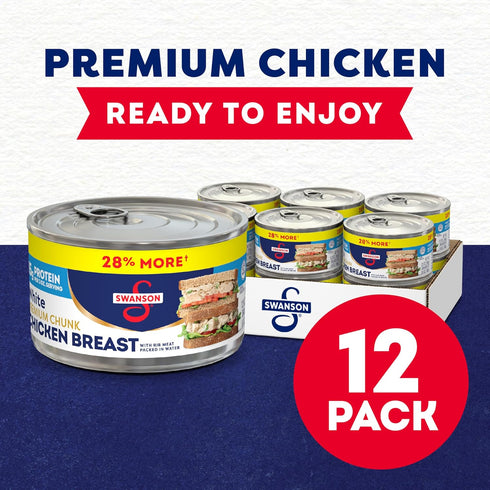 12.5 OZ 12) Swanson White Premium Chunk Canned Chicken Breast in Water, Can (Case