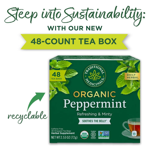 48 Traditional Medicinals Tea, Organic Peppermint, Soothes Your Belly, Refreshing & Minty, Tea Bags