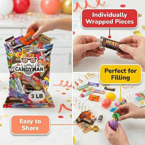3 Lb Pack, Bulk Candy Variety Assorted Chocolate Candy Individually Wrapped, Fun Size & Mini Candy Bars for Parties
