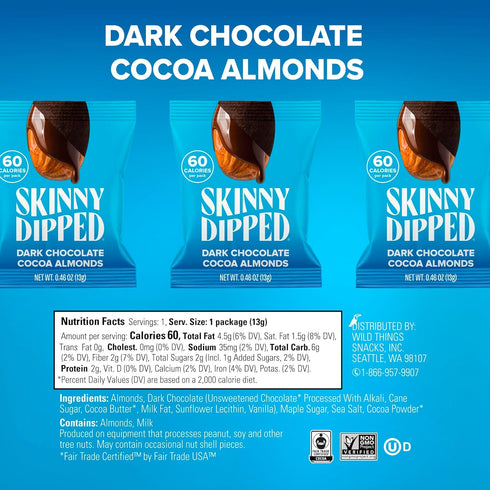 Pack, 0.46 oz Pack 25 SkinnyDipped Snack Attack Minis Almond Variety Healthy Snack, Plant Protein, Gluten Free, Mini