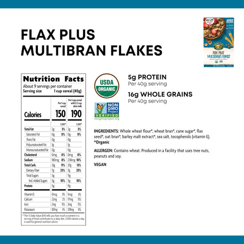 13.25 oz, (Pack 4) Nature's Path Organic Flax Plus Multibran Flakes Cereal, Non-GMO