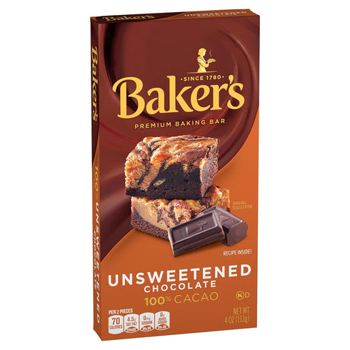 by Baker's 100 (4 oz Baker's Unsweetened Chocolate Premium Baking Bar with % Cacao Box)