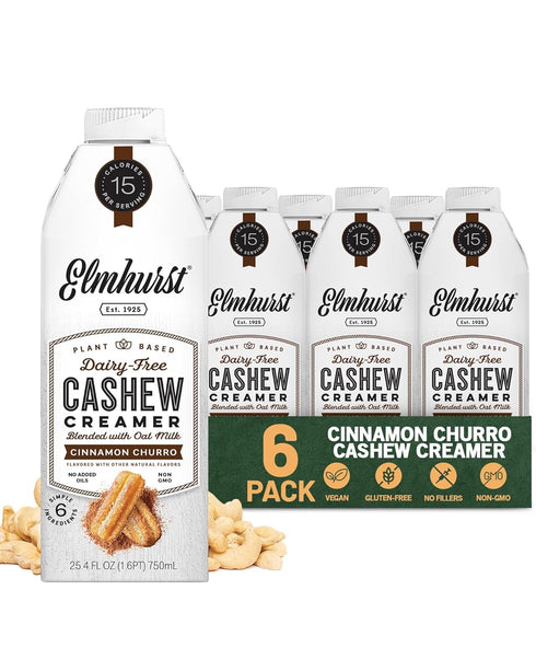 Elmhurst 1925 Cinnamon Churro Cashew Creamer - Dairy-Free, Vegan, Kosher, Low Sugar,