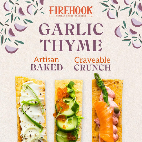 Firehook Garlic Thyme Crackers – Artisan Baked, Crunchy, Organic, Non-GMO, Kosher – 5.5 oz Box