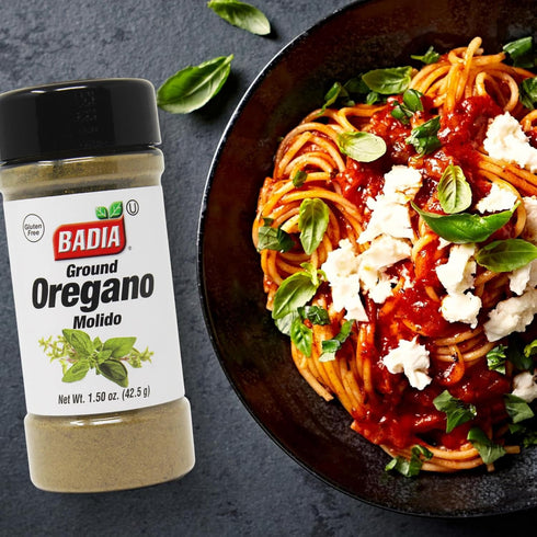 1.5 oz Badia Ground Oregano, Aromatic Herb for Mediterranean & Latin Dishes Kosher, Gluten Free
