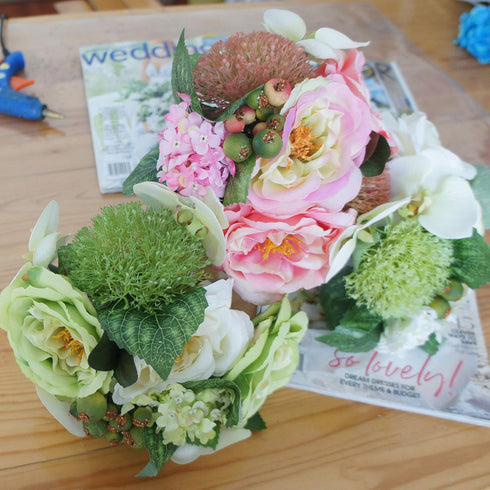 8" (1, Artificial Mix Roses Hydrangeas Orchids Wedding Bouquet Centerpiece Pink)