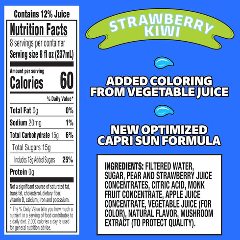 64 oz Capri Sun Strawberry Kiwi Flavored Juice Drink Blend from concentrate with other natural flavors, Bottle