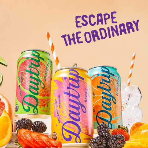 12-Pack Daytrip Organic Sparkling Prebiotic Soda, Low Sugar Soda and Low Calorie Healthy Soda Alternative, Prebiotic