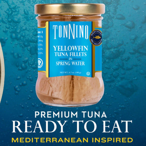 Pack 6 Tonnino Yellowfin Tuna Fish Premium Spring Water of Alternative to Salmon Protein Snacks Ready to Eat Meals