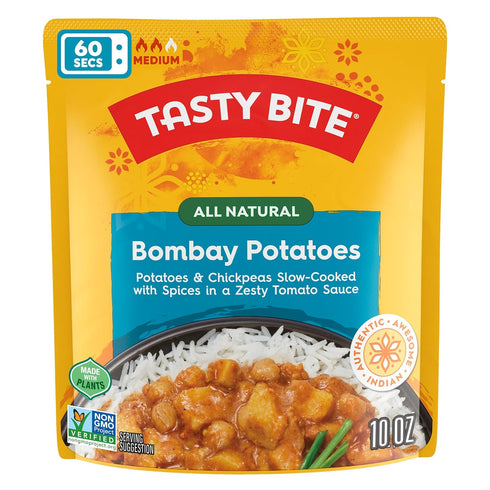 10 (Pack 6) Tasty Bite Indian Bombay Potatoes, Microwaveable Ready to Eat Entre, Ounce