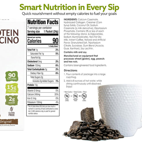 (7ct) BariWise Protein Hot Drink Cappuccino Mix, Original, Low Sugar, Gluten Free, Keto Friendly & Low Carb
