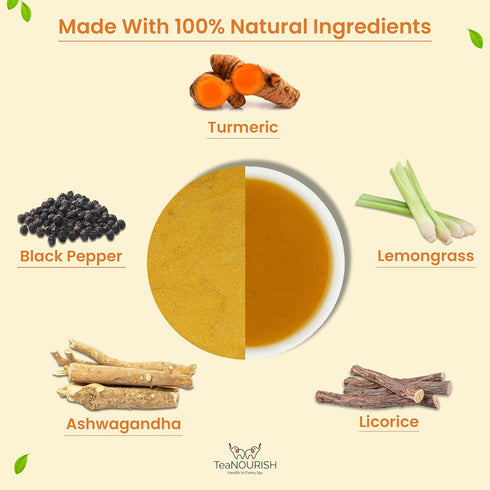 Immunity 100% 3.53oz/100g (Pack 2) TeaNOURISH Turmeric Ashwagandha Latte | Golden Milk Powder | Authentic Indian Remedy