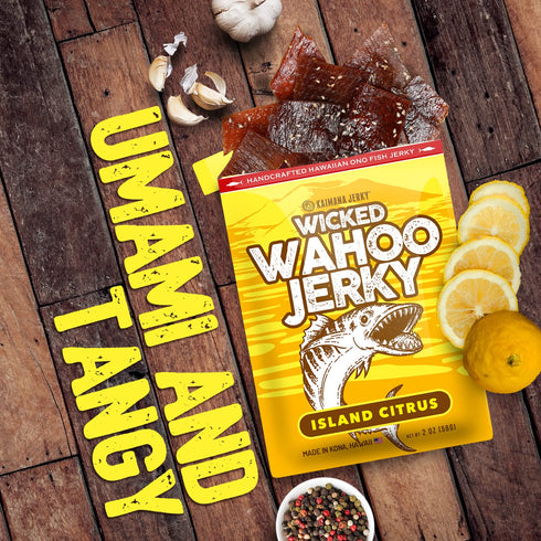 Omega-3 2 (3 Pack) Island Citrus Wahoo Ono Fish Jerky - Zesty Umami Flavor - Artisan Crafted - Gourmet Dried Fish