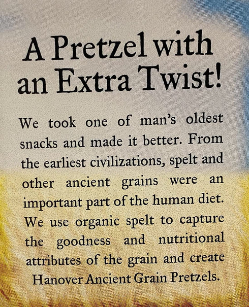 28 oz Hanover Organic Ancient Grain Spelt Sea Salt Pretzels Low Fat Cholesterol Trans Fat Free Party Snacks Resealable