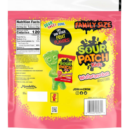 Gummy 1.8 lb SOUR PATCH KIDS Watermelon Soft & Chewy Candy, Family Size, Bulk Candy