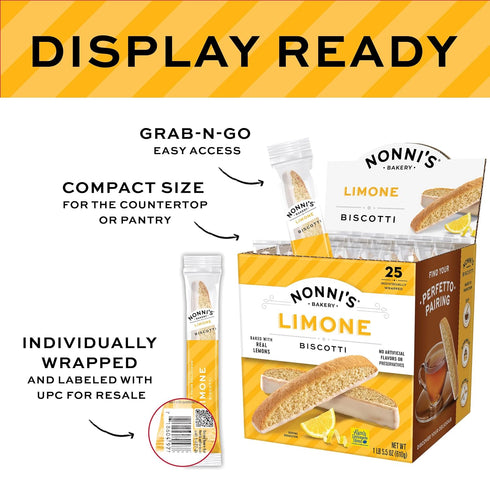 110 21.5 oz Nonni's Limone Lemon-Iced Biscotti Cookies Individually Wrapped Italian Tea-Time Snack, Crunchy
