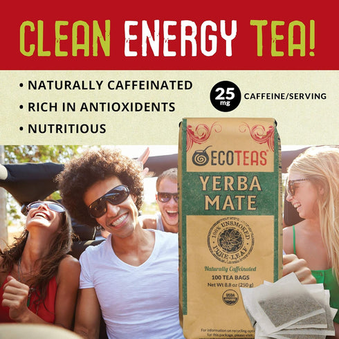 100 8.8 oz (Pack 1) ECOTEAS Premium Organic Yerba Mate Tea Bags Natural Energy & Detox Herbal Tea Coffee Alternative