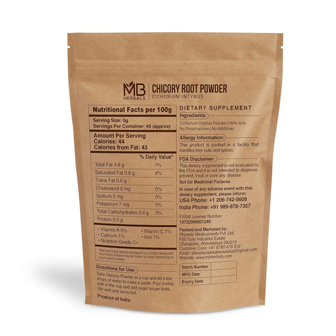 MB Herbals Instant Chicory Root Powder 227 Gram - Roasted & Granulated, Gluten Free, Dissolves in Hot Water