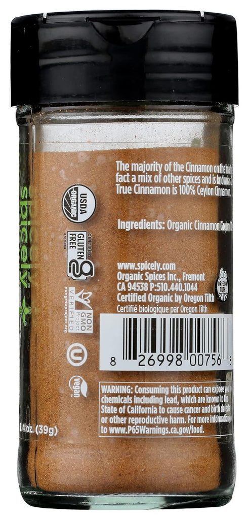 SPICELY 1.4 (Pack 3) Organics Ground Ceylon Cinnamon Spice In Jar, Gluten Free, Vegan, Ounces