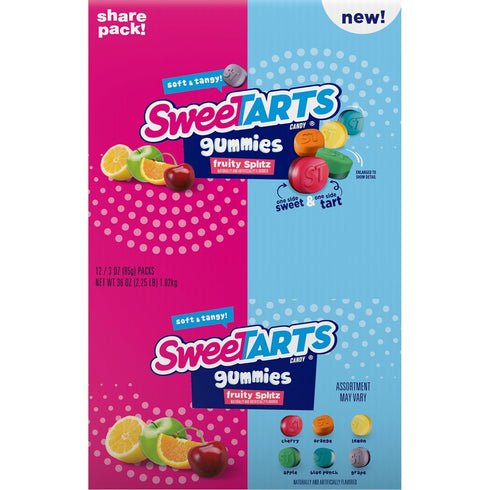 Gummies Pack, 3 oz, 12 count SweeTARTS Fruity Splitz, Candy, Sweet and Tart, Share