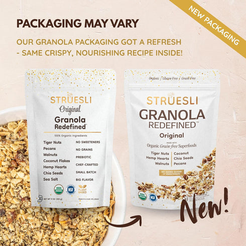 9 Oz, 2 Pack Struesli Original Organic Granola, Grain & Gluten Free, Healthy Snacks with Chia Seeds, Nuts & Sea Salt