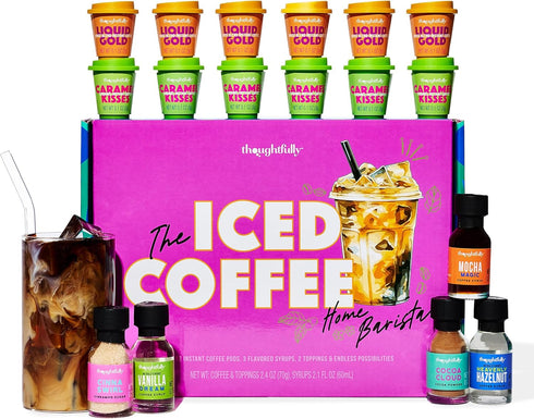 Set, Thoughtfully, Iced Coffee Barista Bar Gift Includes Instant Coffee, Flavored Syrups, Cocoa Powder & Cinnamon