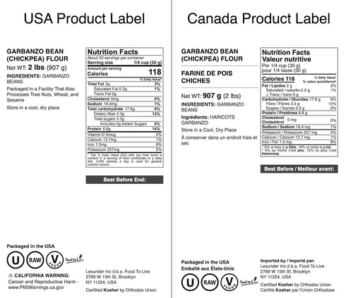 2 Food to Live Garbanzo Bean Flour, Pounds - Finely Milled Chickpea Flour, Raw, Vegan, Kosher, Bulk, Good Source