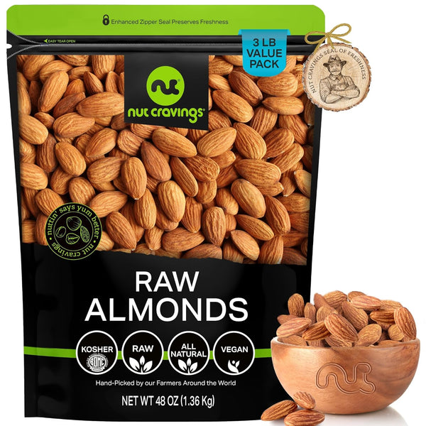 NUT CRAVINGS - Raw Whole Almonds, Unsalted, Shelled, (48oz - 3 LB)