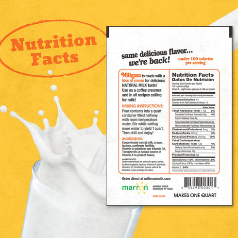Packets (2 Pack) Milkman Low-Fat Milk - Instant Dry Milk Powder - For Coffee, Baking, or Travel - Just Add Water, Makes