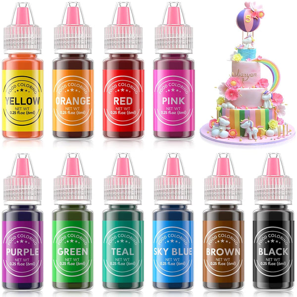 Food Coloring Liquid 10 Colors for Baking,Cherrysea Food Grade Cake Food Coloring