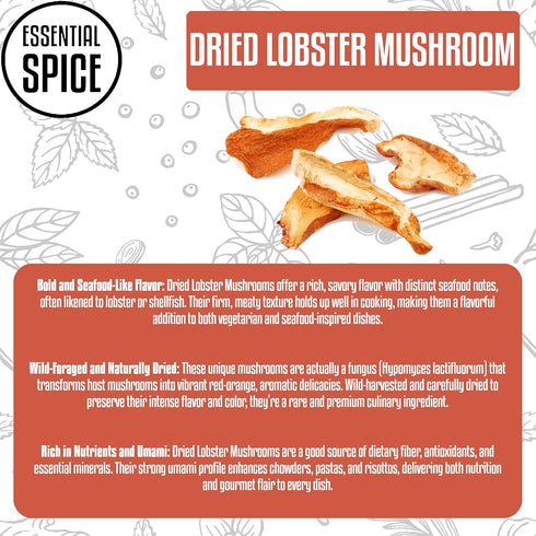 4 oz Essential Spice Dried Lobster Mushrooms, Whole, Bold Seafood-Like Umami Flavor Ideal for Chowders, Risottos, Pasta