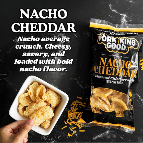 7 OZ Pork King Good Nacho Cheddar Pork Rinds FAMILY SIZE (Chicharrones - Keto Snacks)