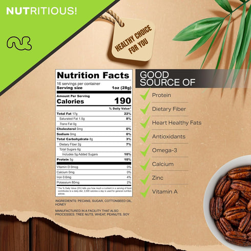 (16oz 1 LB) Packed NUT CRAVINGS - Candied Pecans Honey Glazed Praline, No Shell - Fresh in Resealable Bag - Healthy