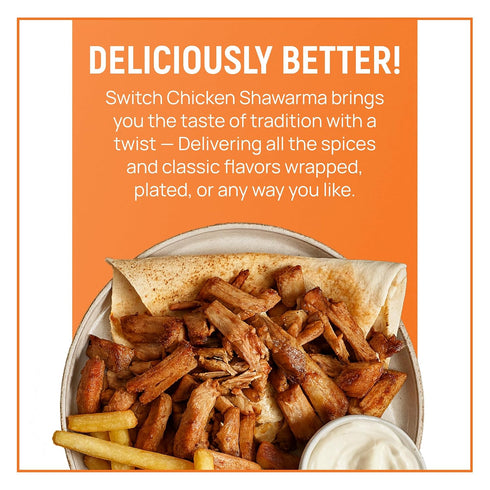 18g 8.8 Oz Switch Foods Plant-Based Chicken Shawarma | Vegan | Protein | Soy, Gluten, GMO, Allergen, & Dairy Free |