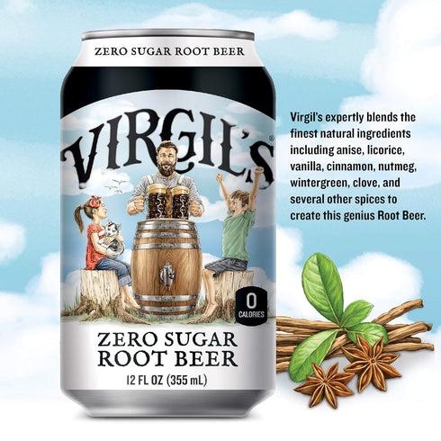 (6-12oz Virgils, Zero Sugar Root Beer, Great Tasting Zero Calorie Keto Friendly Soda cans)
