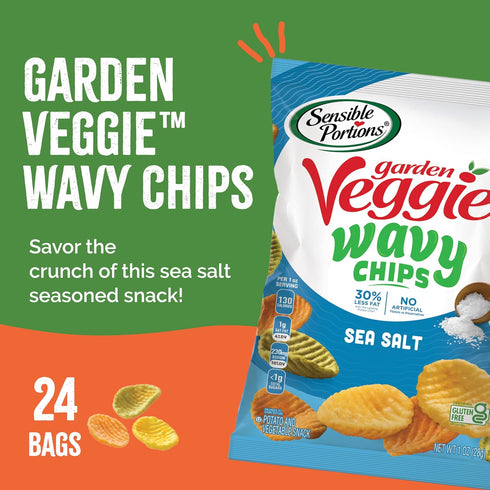 1 Oz (Pack 24) Sensible Portions Garden Veggie Wavy Chips, Sea Salt, Snack Size